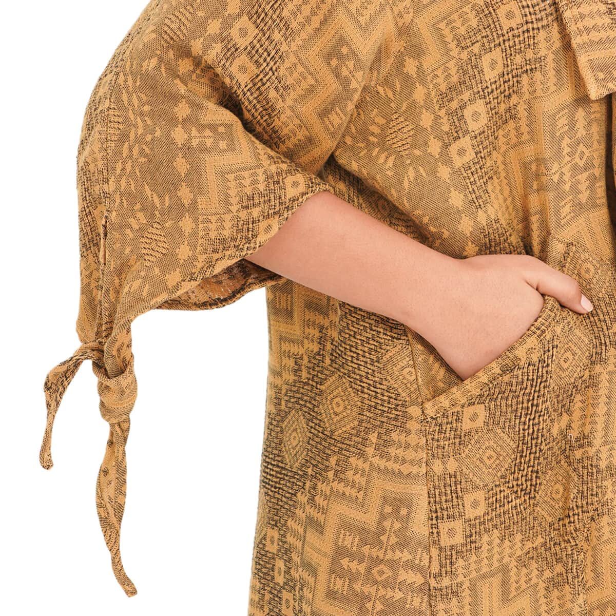 TAMSY Gold 100% Cotton Double Layer Jacquard Waterfall Front Cardigan - One Size Missy (35"x24") image number 4