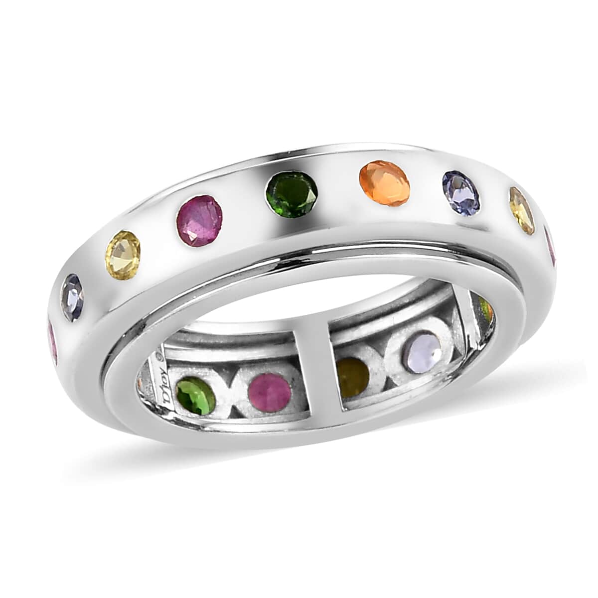 Multi Gemstone Spinner Band Ring in Platinum Over Sterling Silver (Size 10.0) 1.50 ctw image number 0