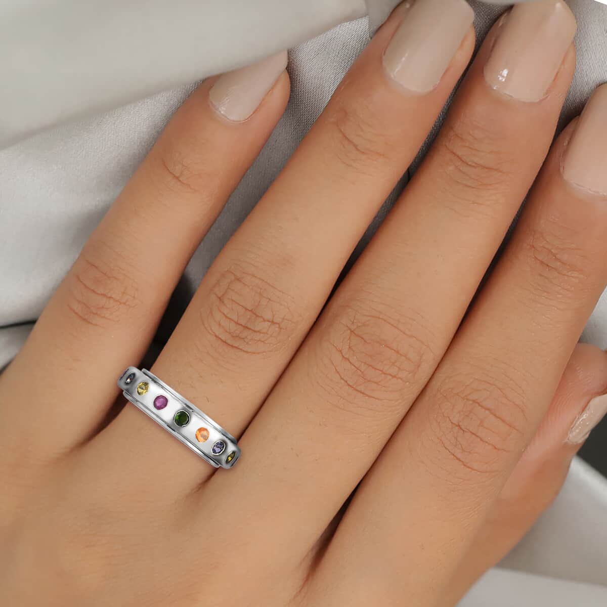 Multi Gemstone Spinner Band Ring in Platinum Over Sterling Silver (Size 10.0) 1.50 ctw image number 2