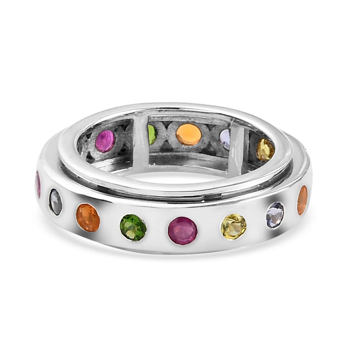 Multi Gemstone Spinner Band Ring in Platinum Over Sterling Silver (Size 10.0) 1.50 ctw image number 4