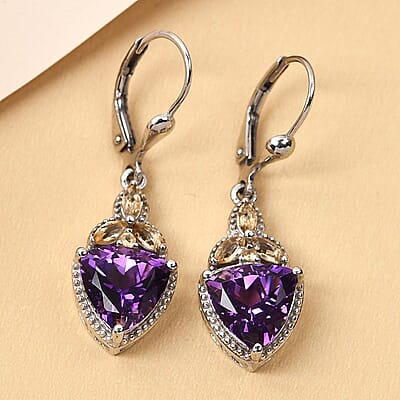 Moroccan Amethyst and Santa Ana Madeira Citrine Lever Back Earrings in Platinum Over Sterling Silver 5.65 ctw