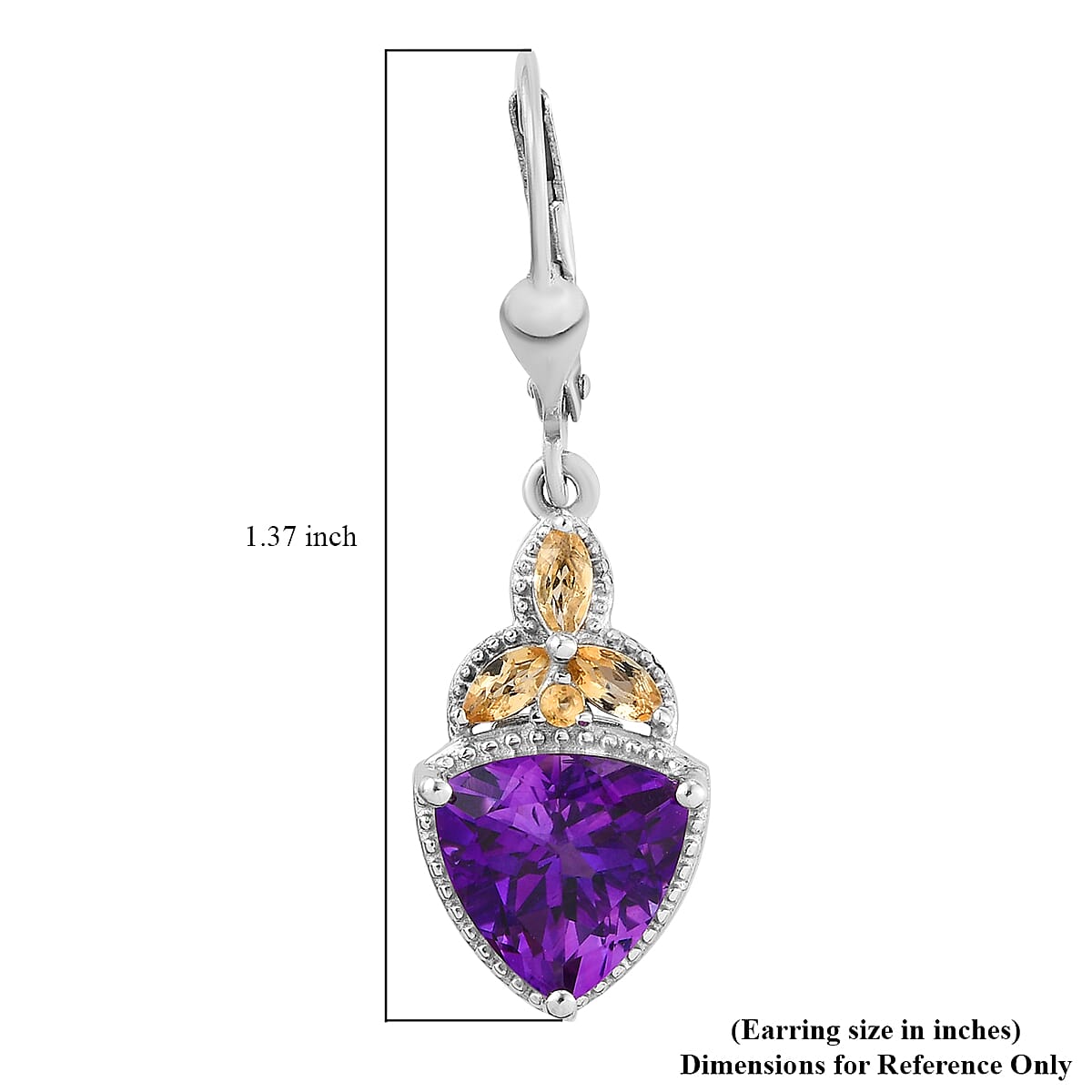 Moroccan Amethyst and Santa Ana Madeira Citrine Lever Back Earrings in Platinum Over Sterling Silver 5.65 ctw