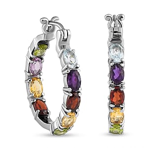 Multi Gemstone Hoop Earrings in Stainless Steel 9.15 ctw