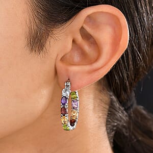 Multi Gemstone Hoop Earrings in Stainless Steel 9.15 ctw