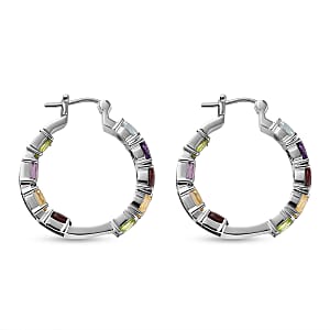 Multi Gemstone Hoop Earrings in Stainless Steel 9.15 ctw