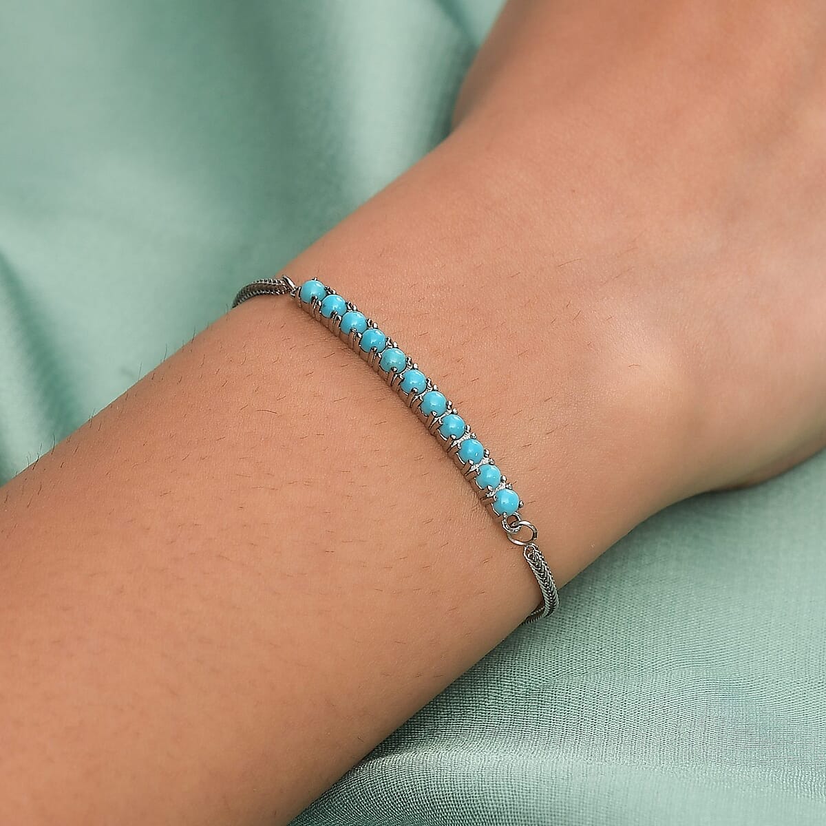Sleeping Beauty Turquoise Bolo Bracelet in Stainless Steel 1.25 ctw image number 2