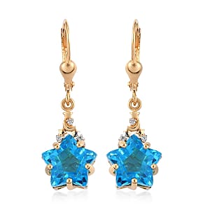 Caribbean Quartz and Natural White Zircon Celestial Earrings in Vermeil Yellow Gold Over Sterling Silver 7.25 ctw