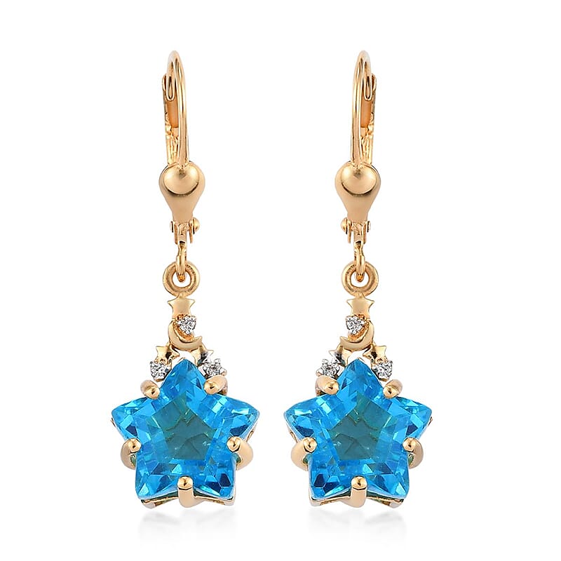 Caribbean Quartz and Natural White Zircon Celestial Earrings in Vermeil Yellow Gold Over Sterling Silver 7.25 ctw