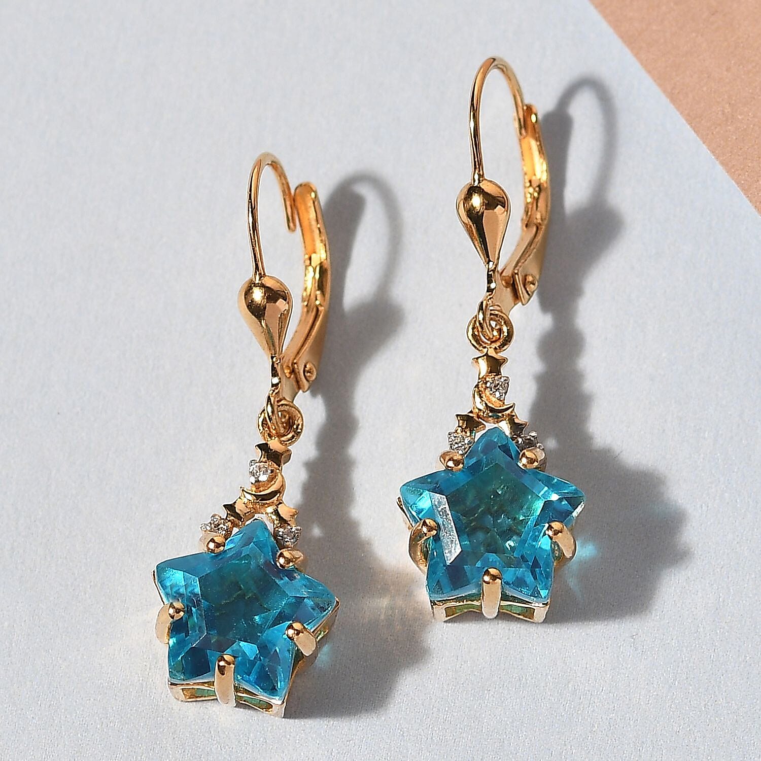 Caribbean Quartz and Natural White Zircon Celestial Earrings in Vermeil Yellow Gold Over Sterling Silver 7.25 ctw