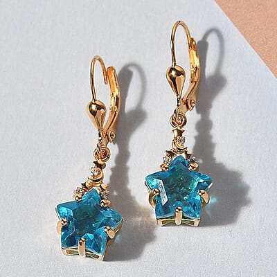 Caribbean Quartz and Natural White Zircon Celestial Earrings in Vermeil Yellow Gold Over Sterling Silver 7.25 ctw