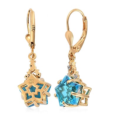 Caribbean Quartz and Natural White Zircon Celestial Earrings in Vermeil Yellow Gold Over Sterling Silver 7.25 ctw