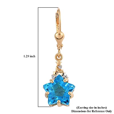 Caribbean Quartz and Natural White Zircon Celestial Earrings in Vermeil Yellow Gold Over Sterling Silver 7.25 ctw