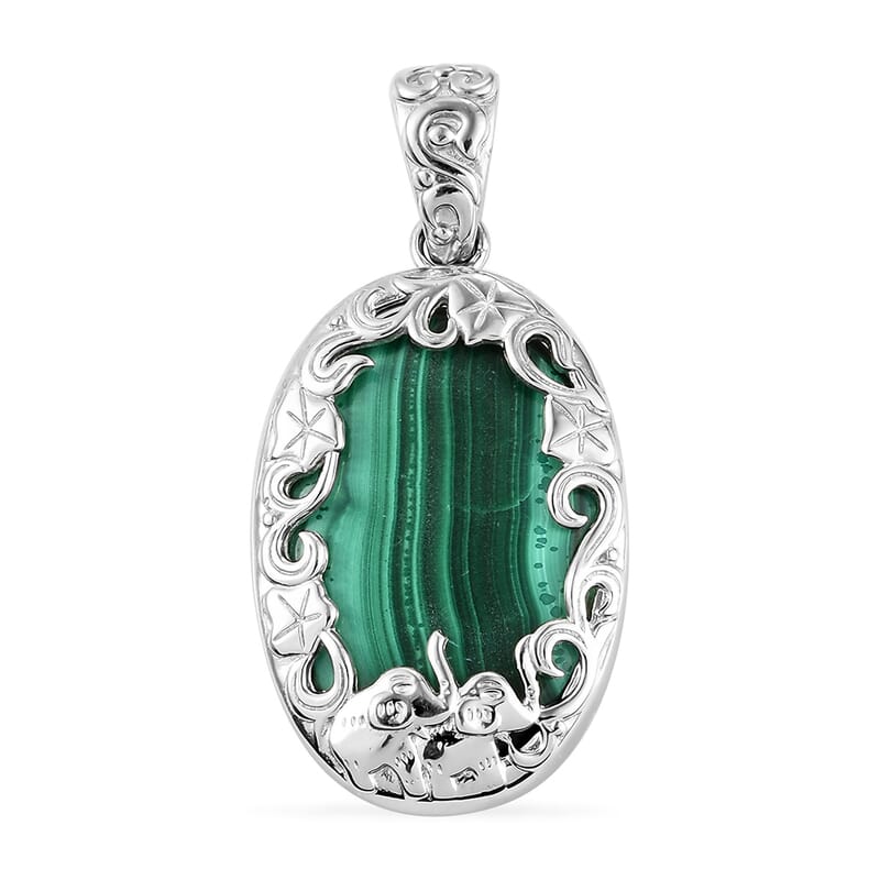 African Malachite Fancy Pendant in Platinum Over Copper with Magnet 28.35 ctw