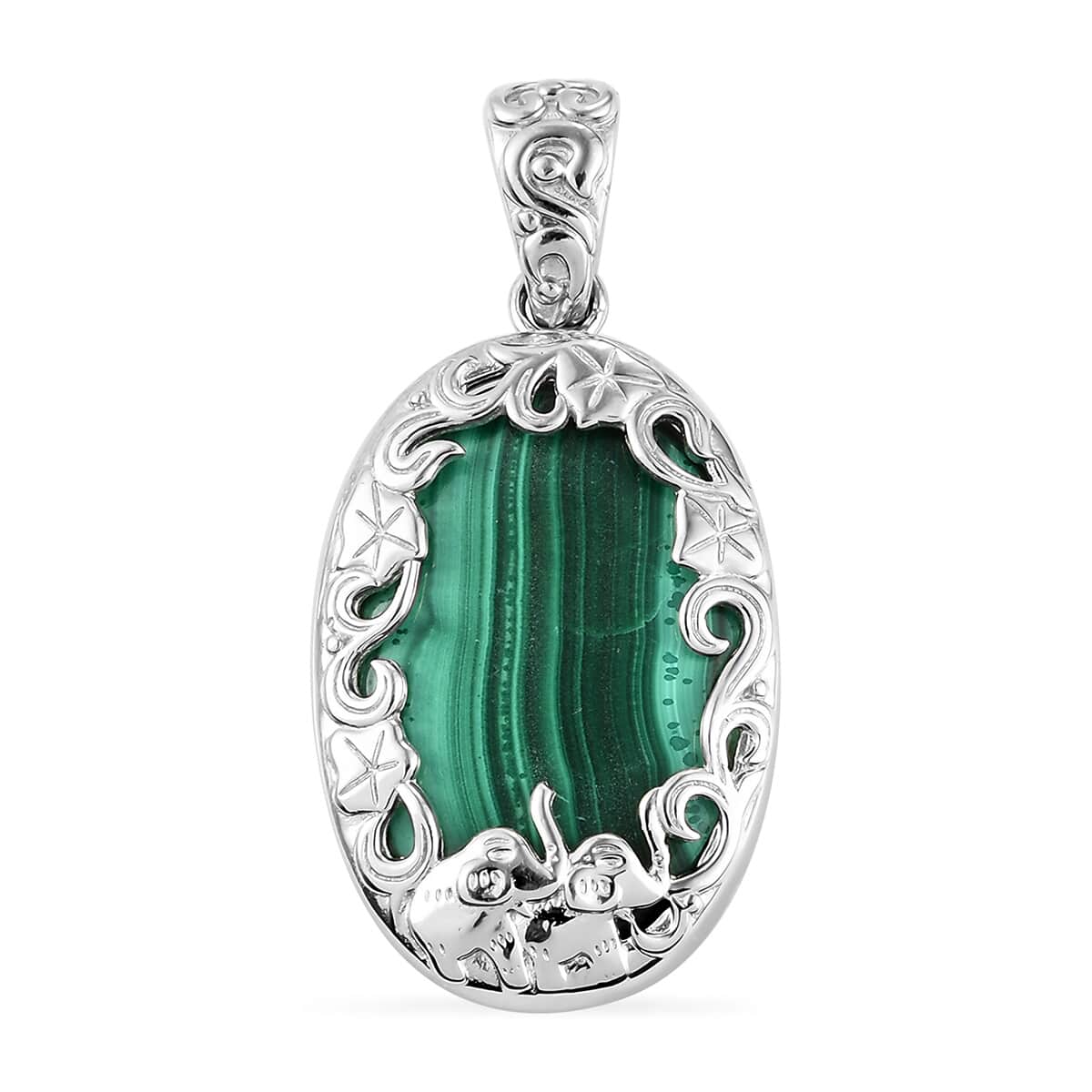African Malachite Fancy Pendant in Platinum Over Copper with Magnet 28.35 ctw image number 0