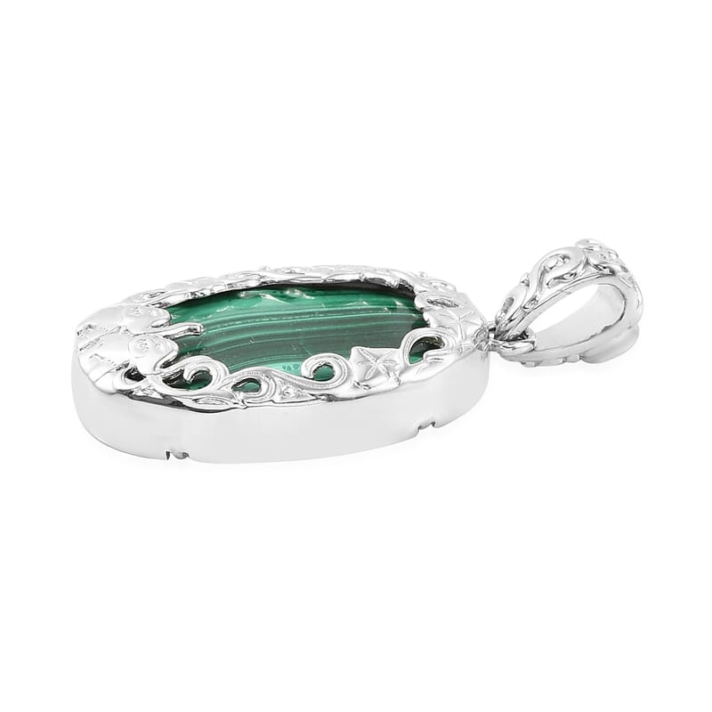 African Malachite Fancy Pendant in Platinum Over Copper with Magnet 28.35 ctw