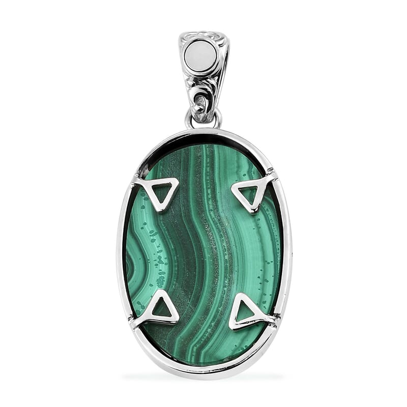 African Malachite Fancy Pendant in Platinum Over Copper with Magnet 28.35 ctw