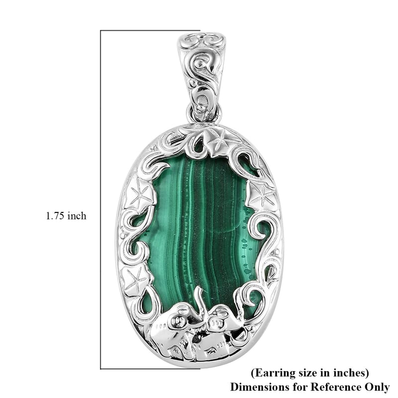 African Malachite Fancy Pendant in Platinum Over Copper with Magnet 28.35 ctw