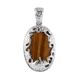 Tiger's Eye 33.65 ctw Solitaire Pendant in Platinum Over Copper with Magnet