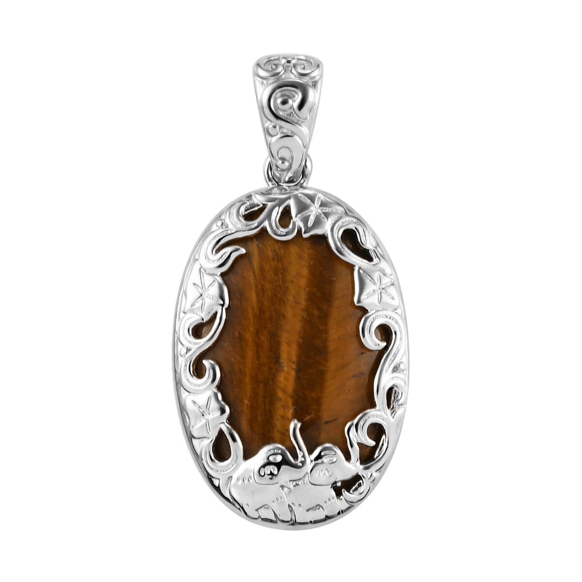 Tiger's Eye Solitaire Pendant in Platinum Over Copper with Magnet 33.65 ctw image number 0