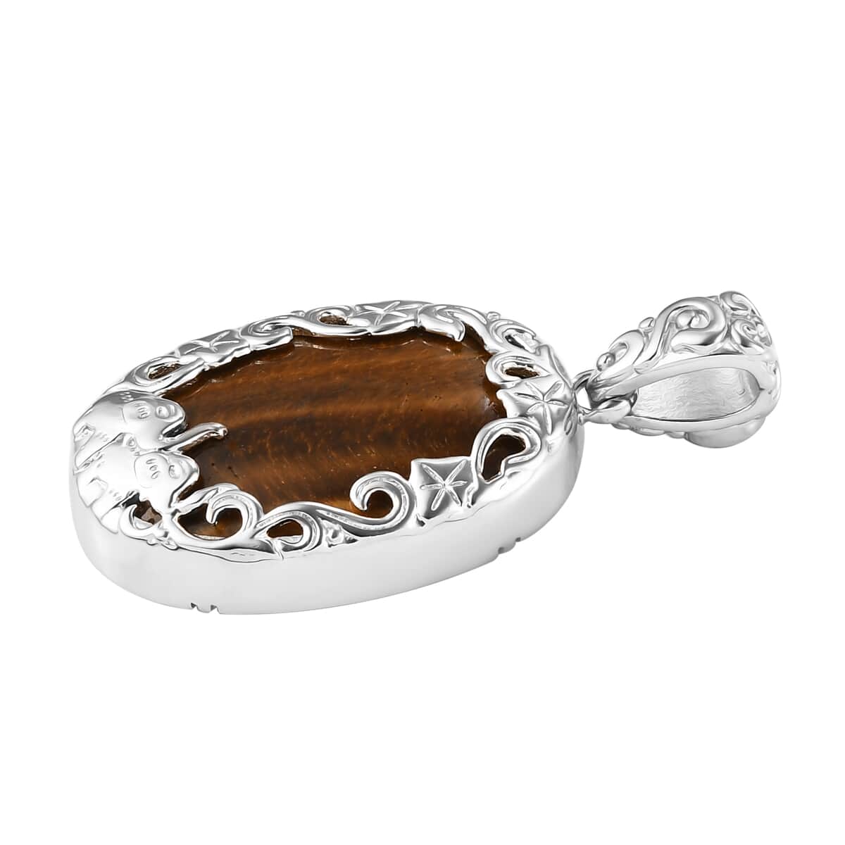 Tiger's Eye Solitaire Pendant in Platinum Over Copper with Magnet 33.65 ctw image number 2