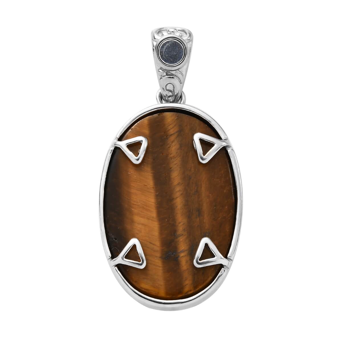 Tiger's Eye Solitaire Pendant in Platinum Over Copper with Magnet 33.65 ctw image number 3