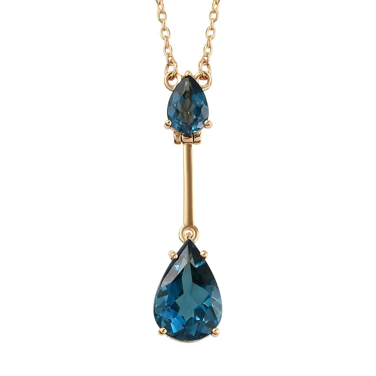 London Blue Topaz Tear Drop Necklace 18 Inches in Vermeil Yellow Gold Over Sterling Silver 3.75 ctw image number 0