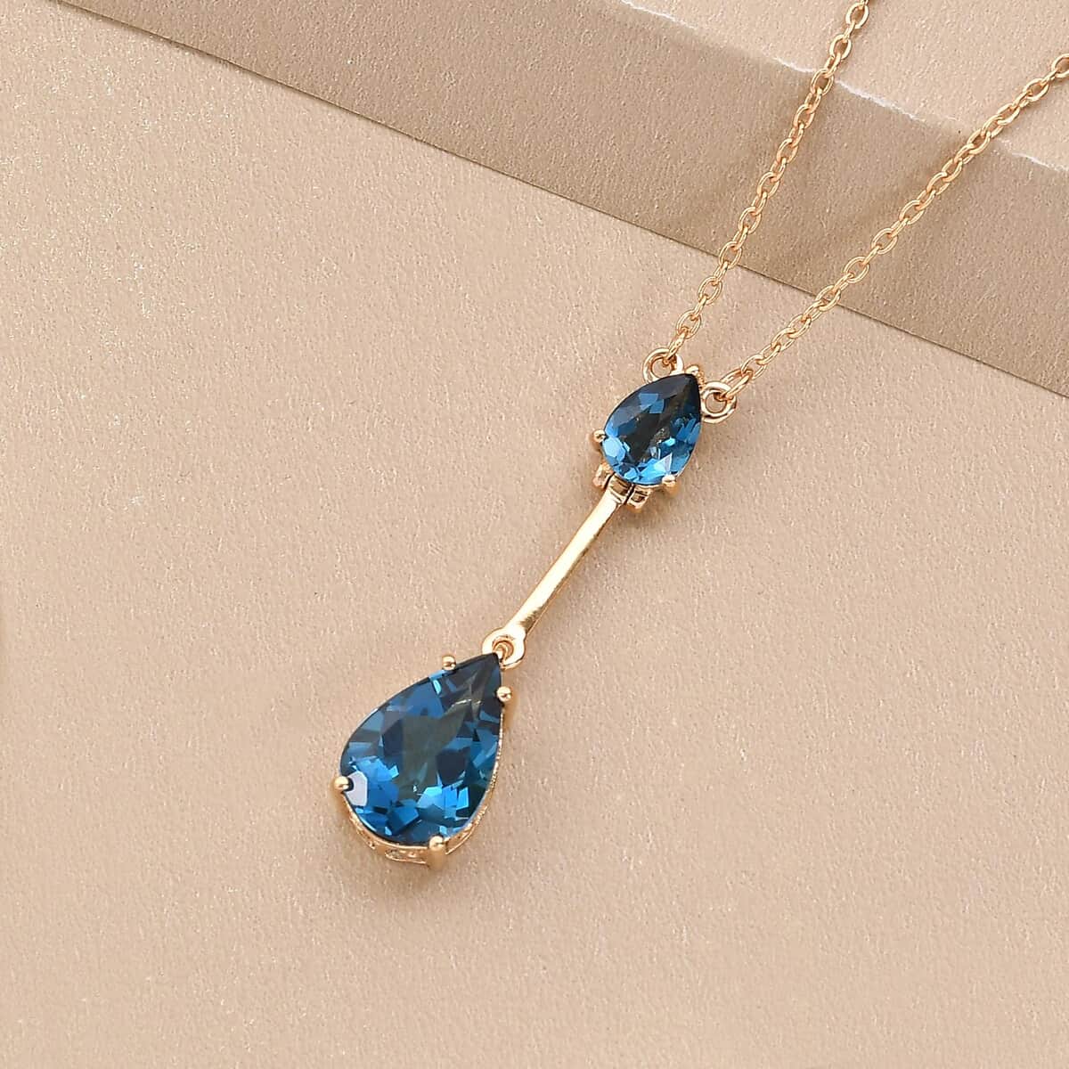 London Blue Topaz Tear Drop Necklace 18 Inches in Vermeil Yellow Gold Over Sterling Silver 3.75 ctw image number 1