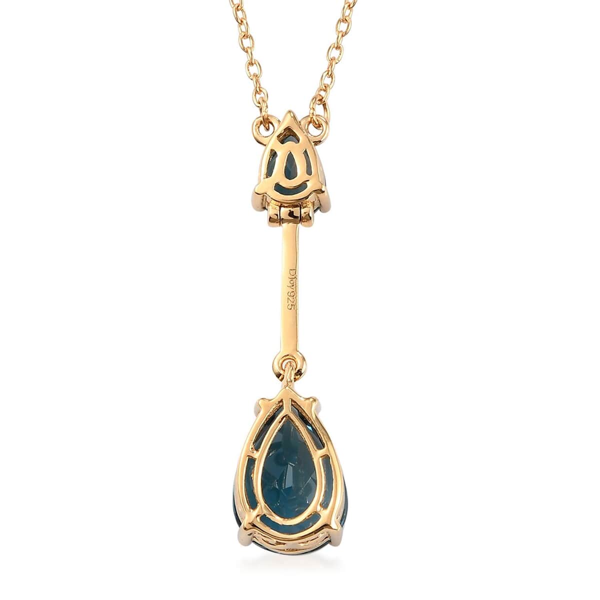 London Blue Topaz Tear Drop Necklace 18 Inches in Vermeil Yellow Gold Over Sterling Silver 3.75 ctw image number 4