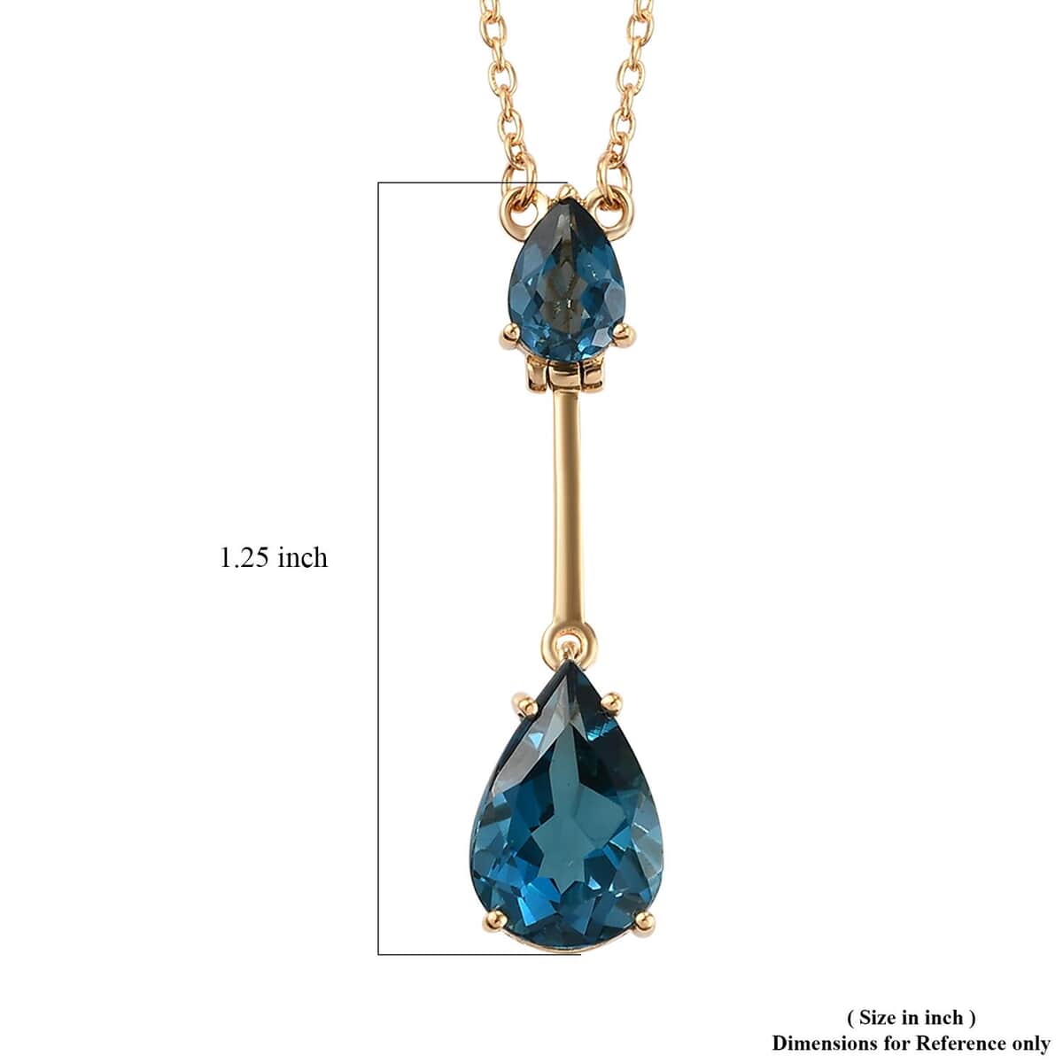London Blue Topaz Tear Drop Necklace 18 Inches in Vermeil Yellow Gold Over Sterling Silver 3.75 ctw image number 6