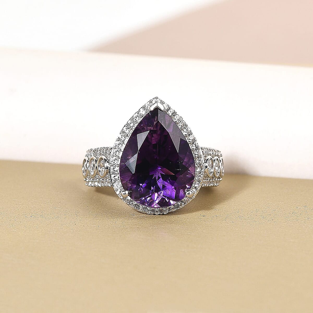 Moroccan Amethyst and Natural White Zircon Ring in Platinum Over Sterling Silver 10.00 ctw image number 1
