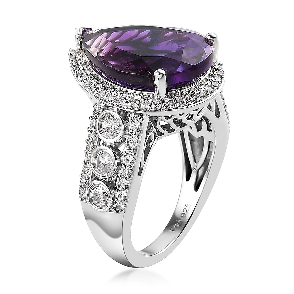 Moroccan Amethyst and Natural White Zircon Ring in Platinum Over Sterling Silver 10.00 ctw image number 3