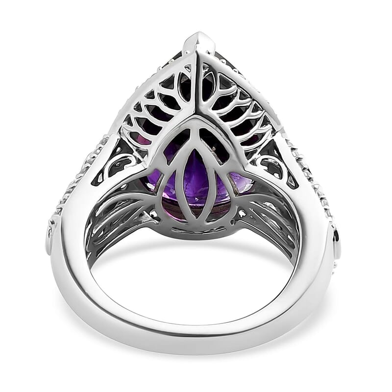 Moroccan Amethyst and Natural White Zircon 10.00 ctw Ring in Platinum Over Sterling Silver (Size 10.0) 