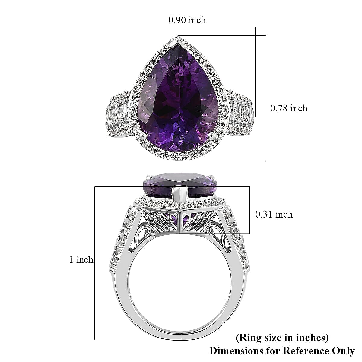 Moroccan Amethyst and Natural White Zircon Ring in Platinum Over Sterling Silver 10.00 ctw image number 5