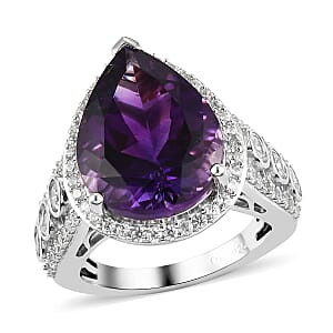 Moroccan Amethyst and Natural White Zircon Ring in Platinum Over Sterling Silver (Size 7.0) 10.00 ctw