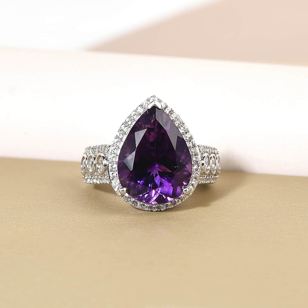 Moroccan Amethyst and Natural White Zircon Ring in Platinum Over Sterling Silver (Size 7.0) 10.00 ctw image number 1