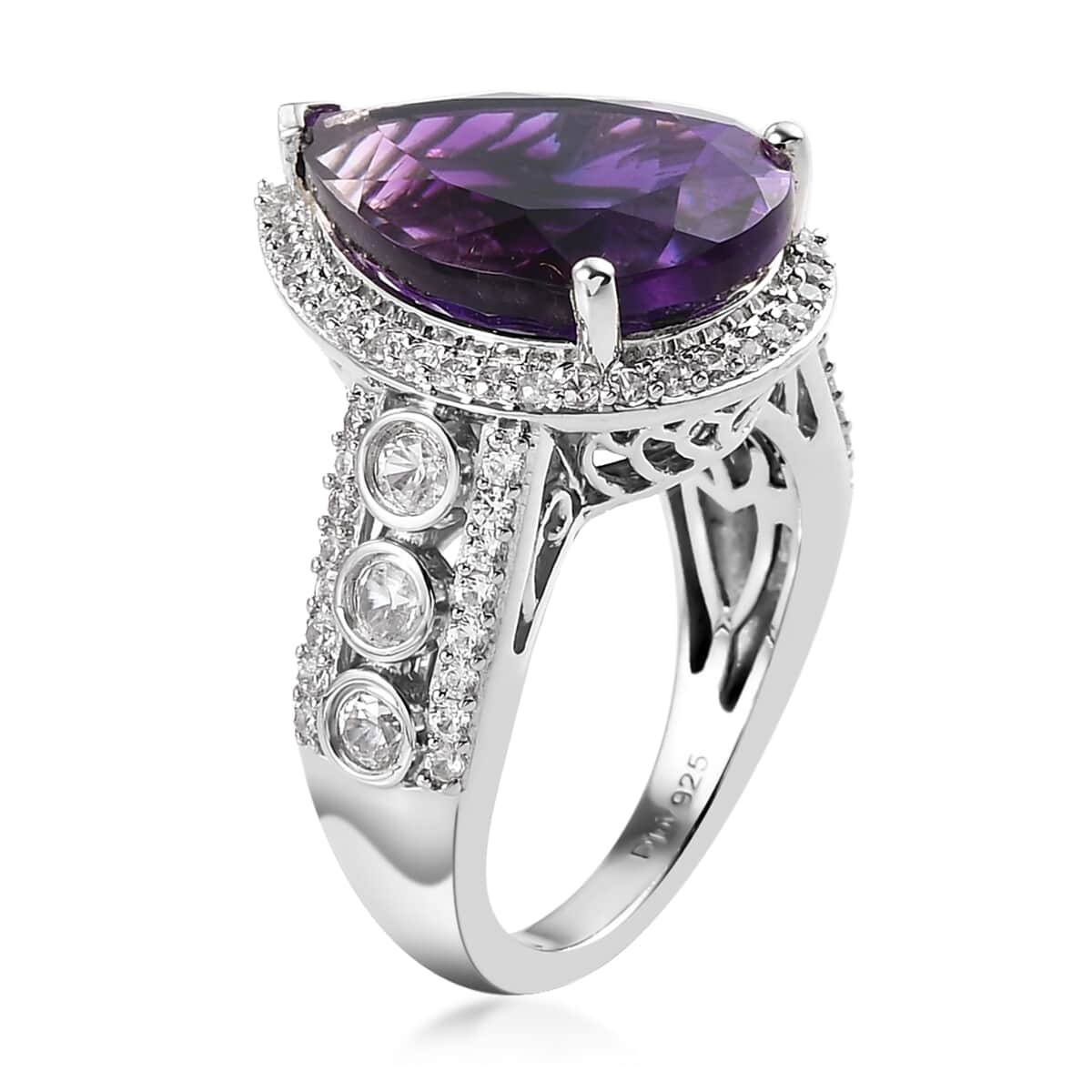 Moroccan Amethyst and Natural White Zircon Ring in Platinum Over Sterling Silver (Size 7.0) 10.00 ctw image number 3