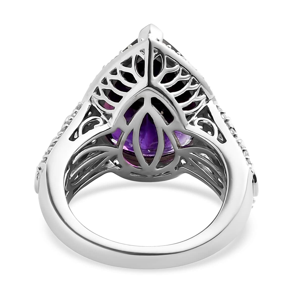 Moroccan Amethyst and Natural White Zircon Ring in Platinum Over Sterling Silver (Size 7.0) 10.00 ctw image number 4