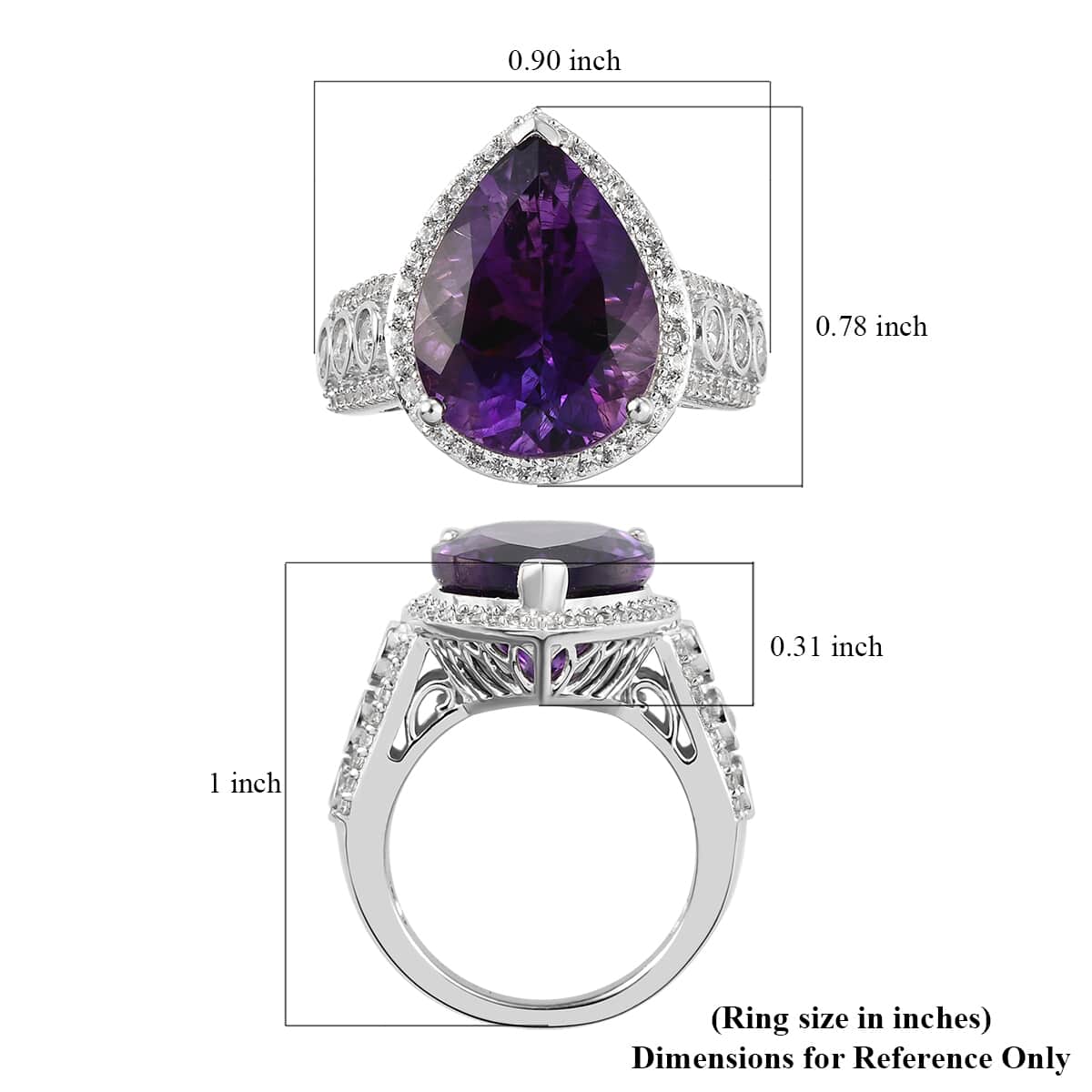 Moroccan Amethyst and Natural White Zircon Ring in Platinum Over Sterling Silver (Size 7.0) 10.00 ctw image number 5