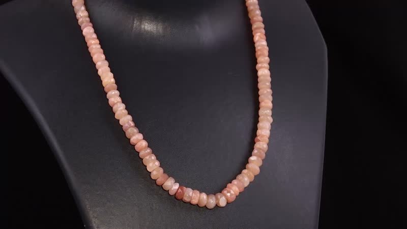 Peach Moonstone Beaded Necklace 20 Inches in Rhodium Over Sterling Silver 245.00 ctw