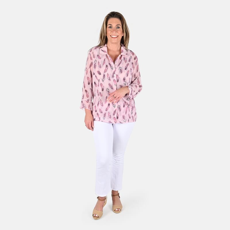 KATAYA Pink Feather Two-piece Blouse Set - M