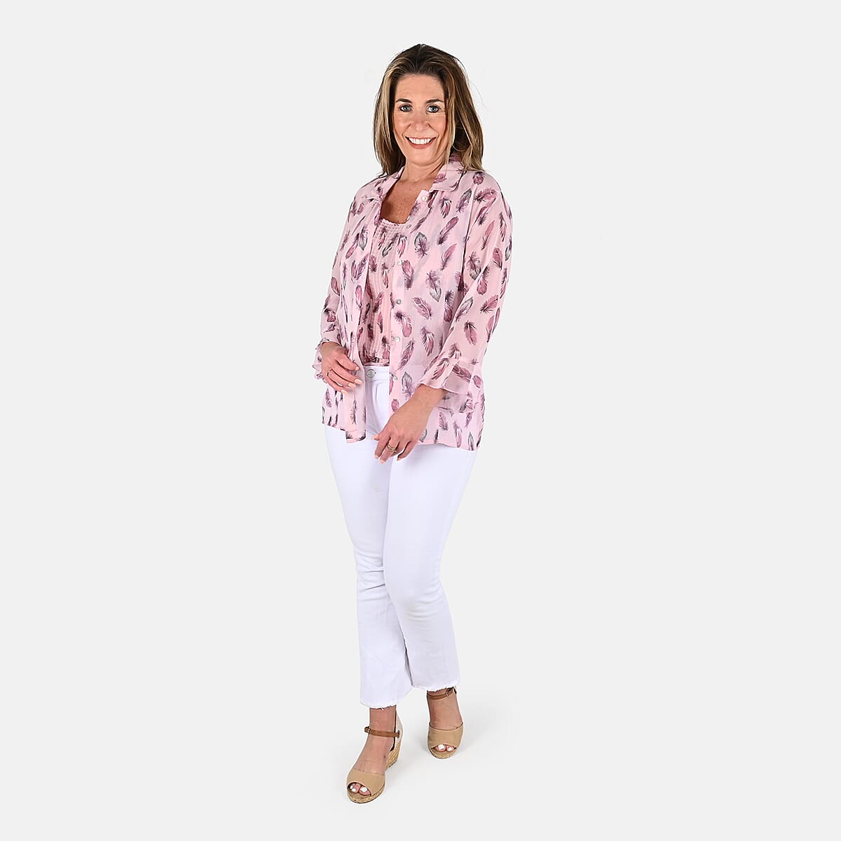 KATAYA Pink Feather Two-piece Blouse Set - M image number 3