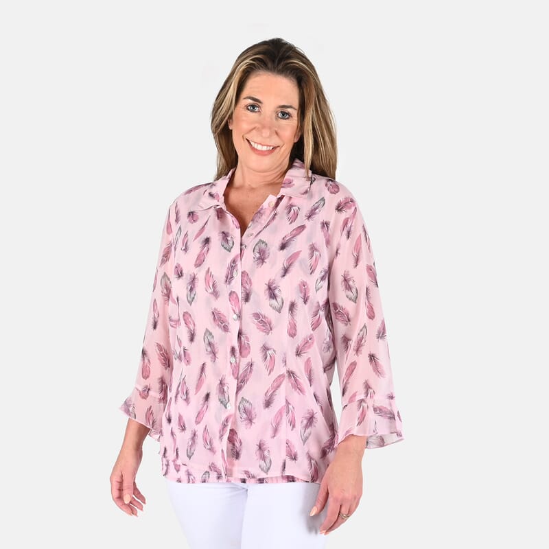 KATAYA Pink Feather Two-piece Blouse Set - M