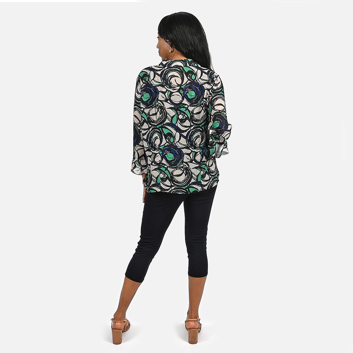  KatayaTan and Teal Swirl Two-piece Blouse Set - XL image number 1