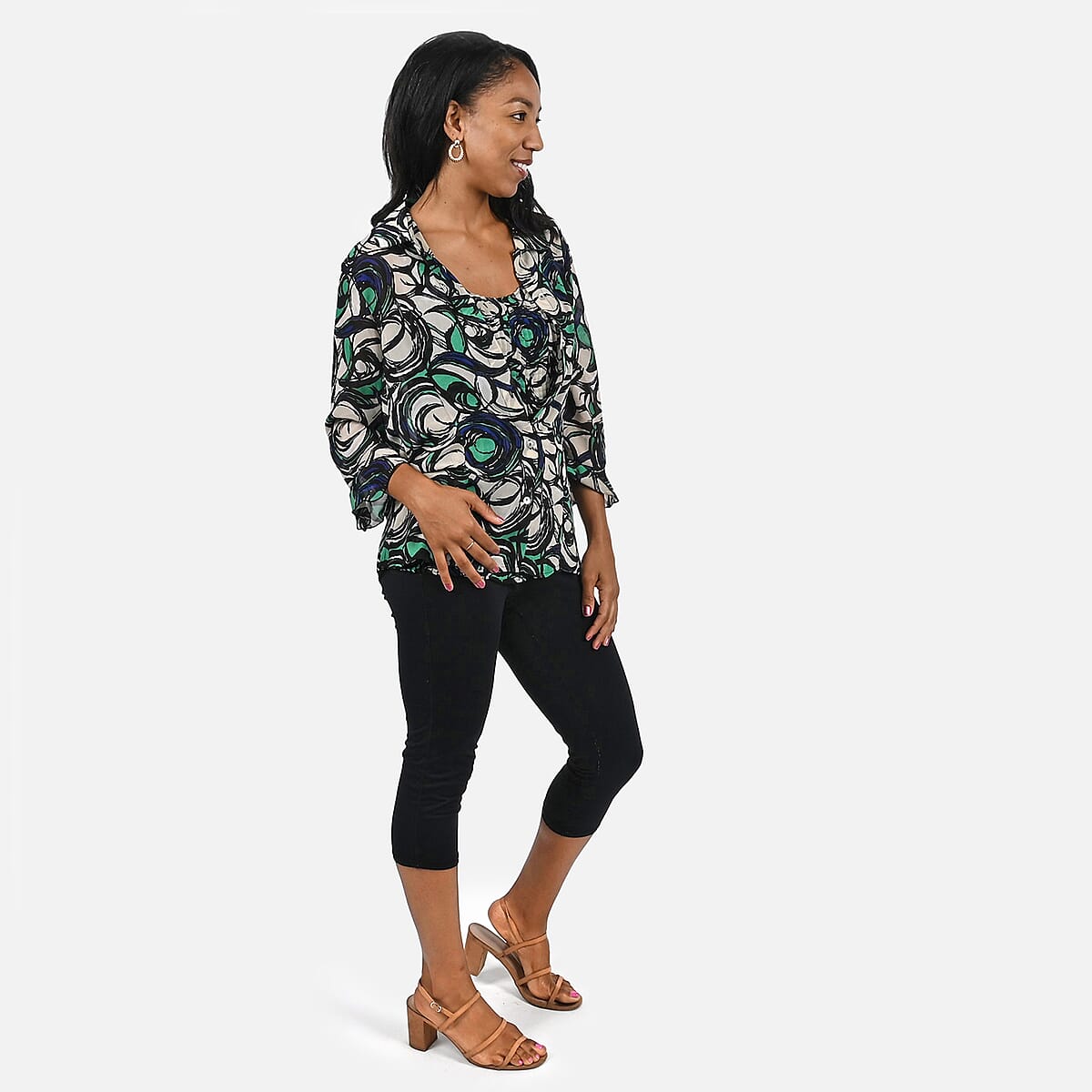  KatayaTan and Teal Swirl Two-piece Blouse Set - XL image number 2