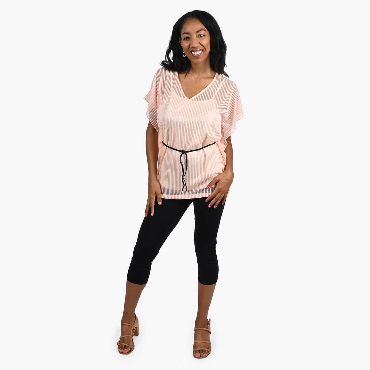 TAMSY Pink Mesh Blouse with Waist Tie - One Size Fits Most image number 0