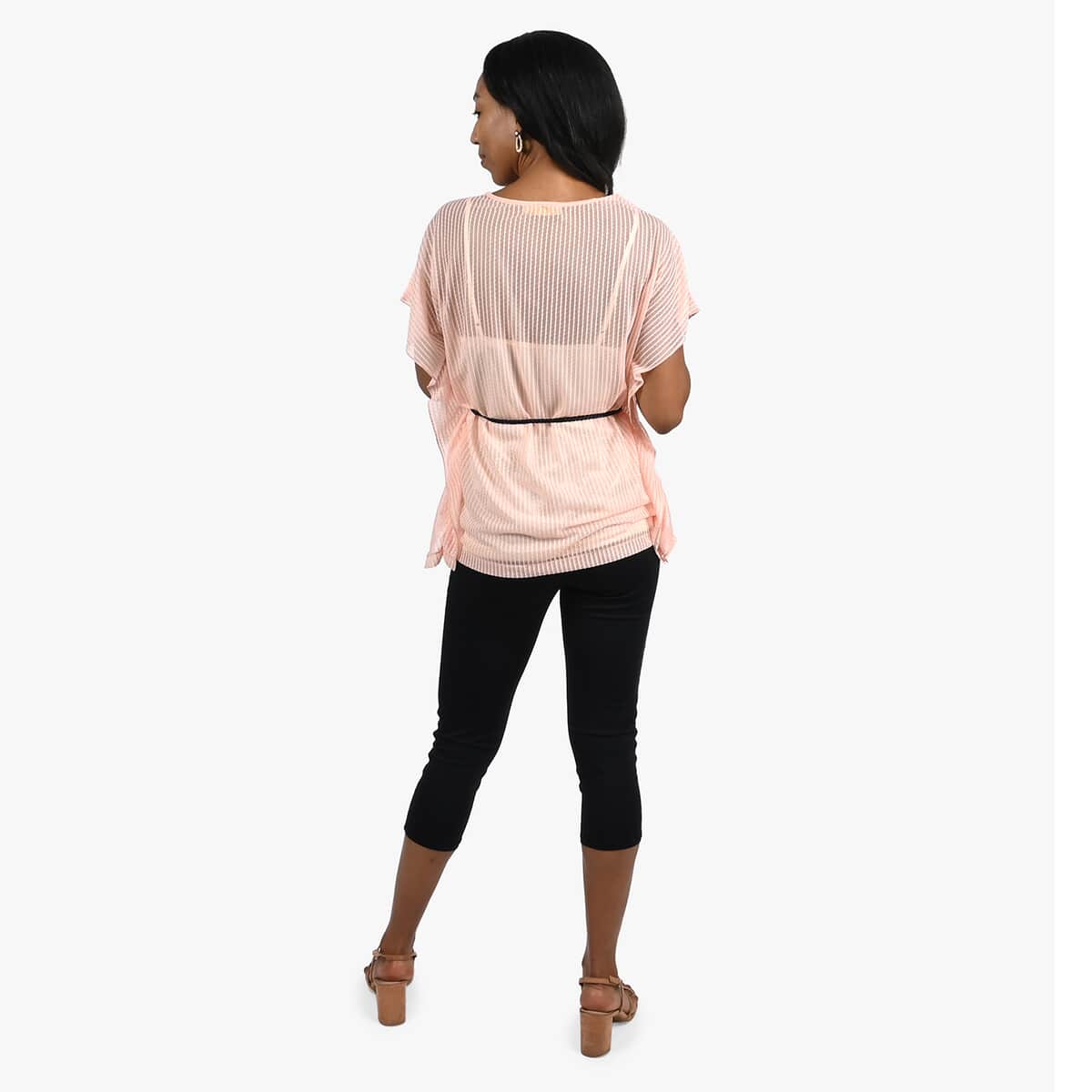 TAMSY Pink Mesh Blouse with Waist Tie - One Size Fits Most image number 1