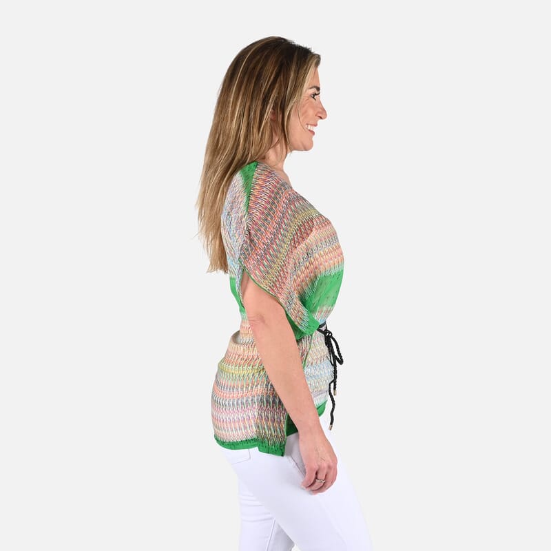Tamsy Multi Green Mesh Blouse with Waist Tie - One Size Fits Most