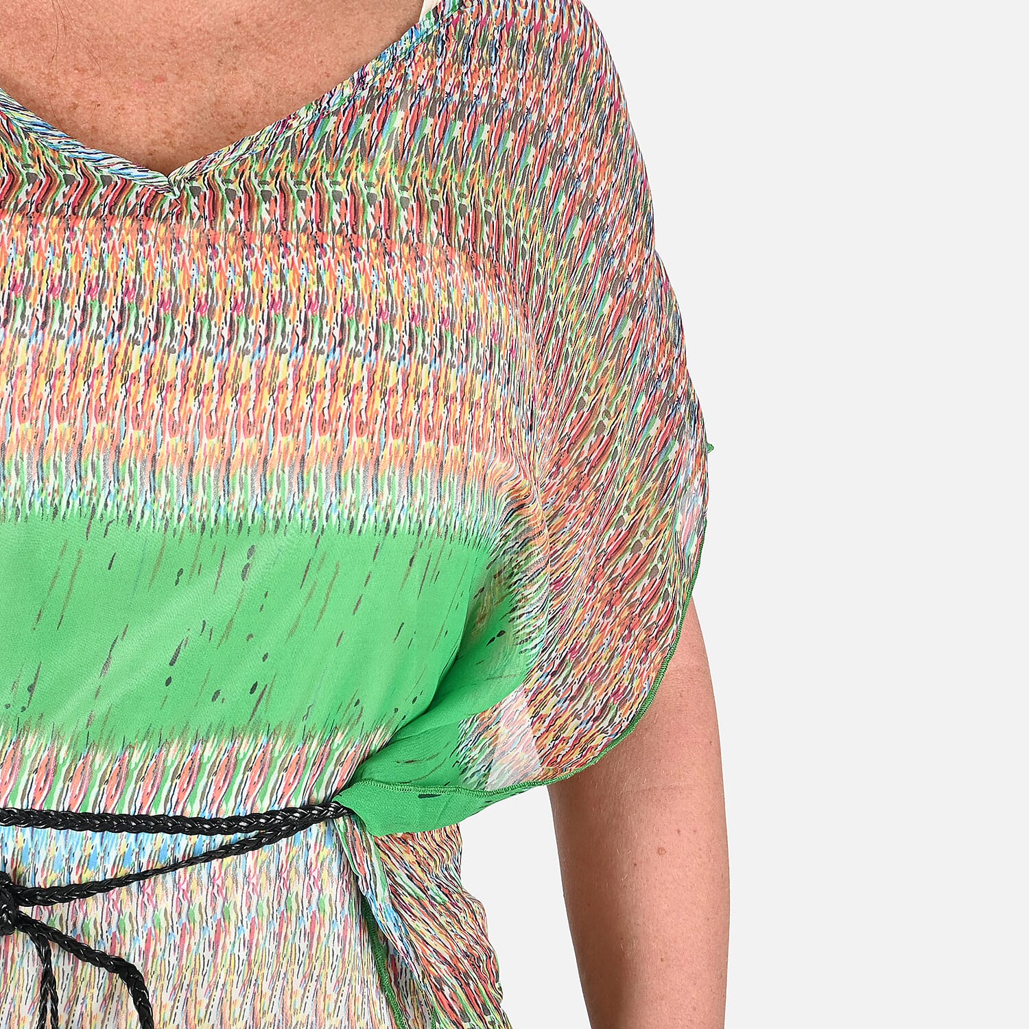 Tamsy Multi Green Mesh Blouse with Waist Tie - One Size Fits Most