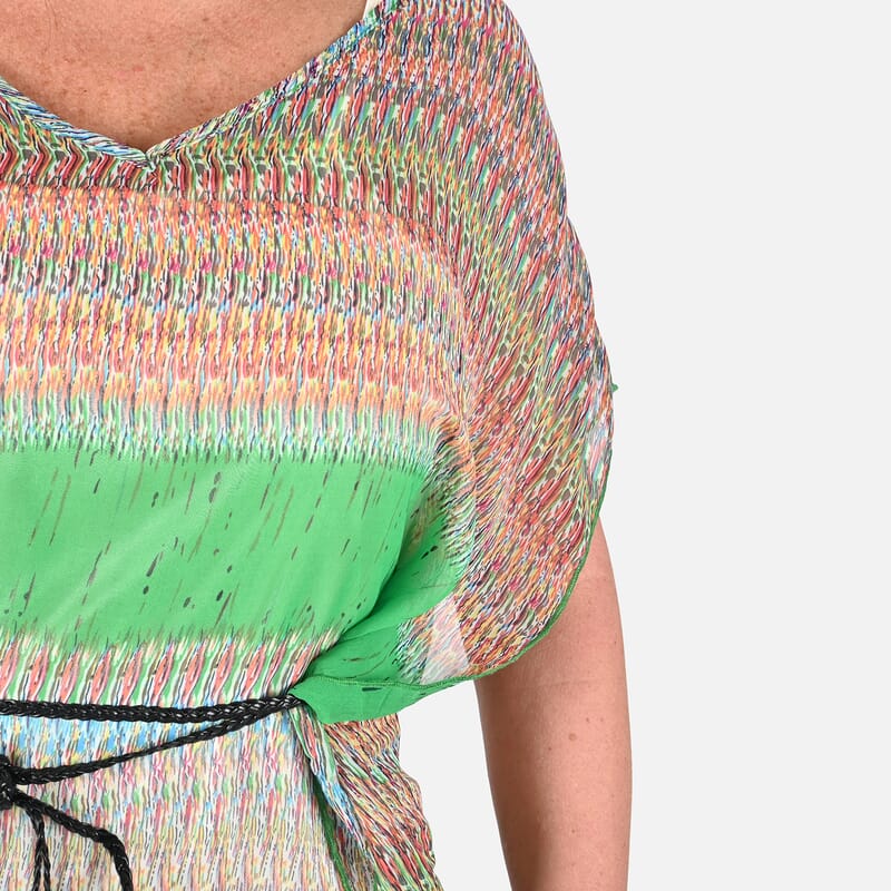 Tamsy Multi Green Mesh Blouse with Waist Tie - One Size Fits Most