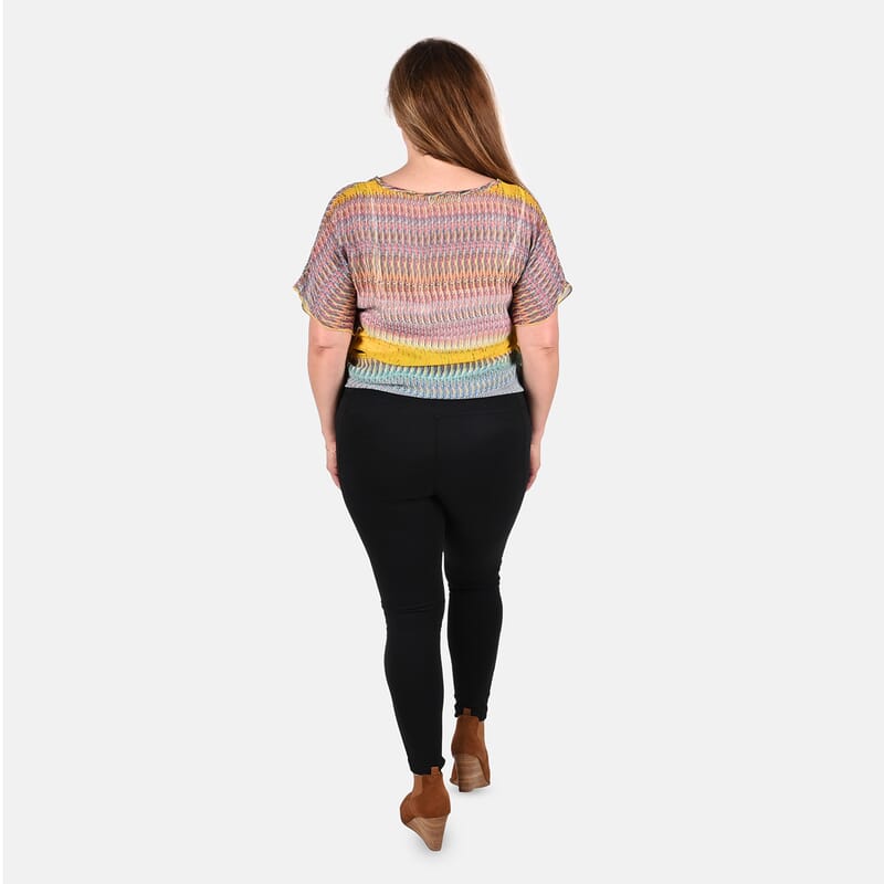 Tamsy Multi Color Mesh Blouse with Waist Tie - One Size Fits Most